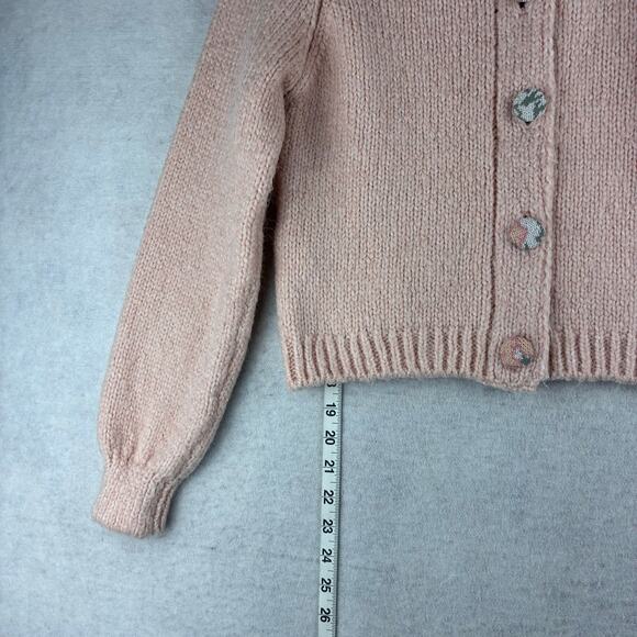 MNG Mango Pink Button Up Cardigan Sweater Women XXS 32" Bust Granny Alpaca Blend - Picture 2 of 12